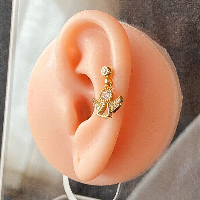 1pc CZ Gem Angel Dangle Surgical Steel Tragus Cartilage Barbell Ring 16g 1/4