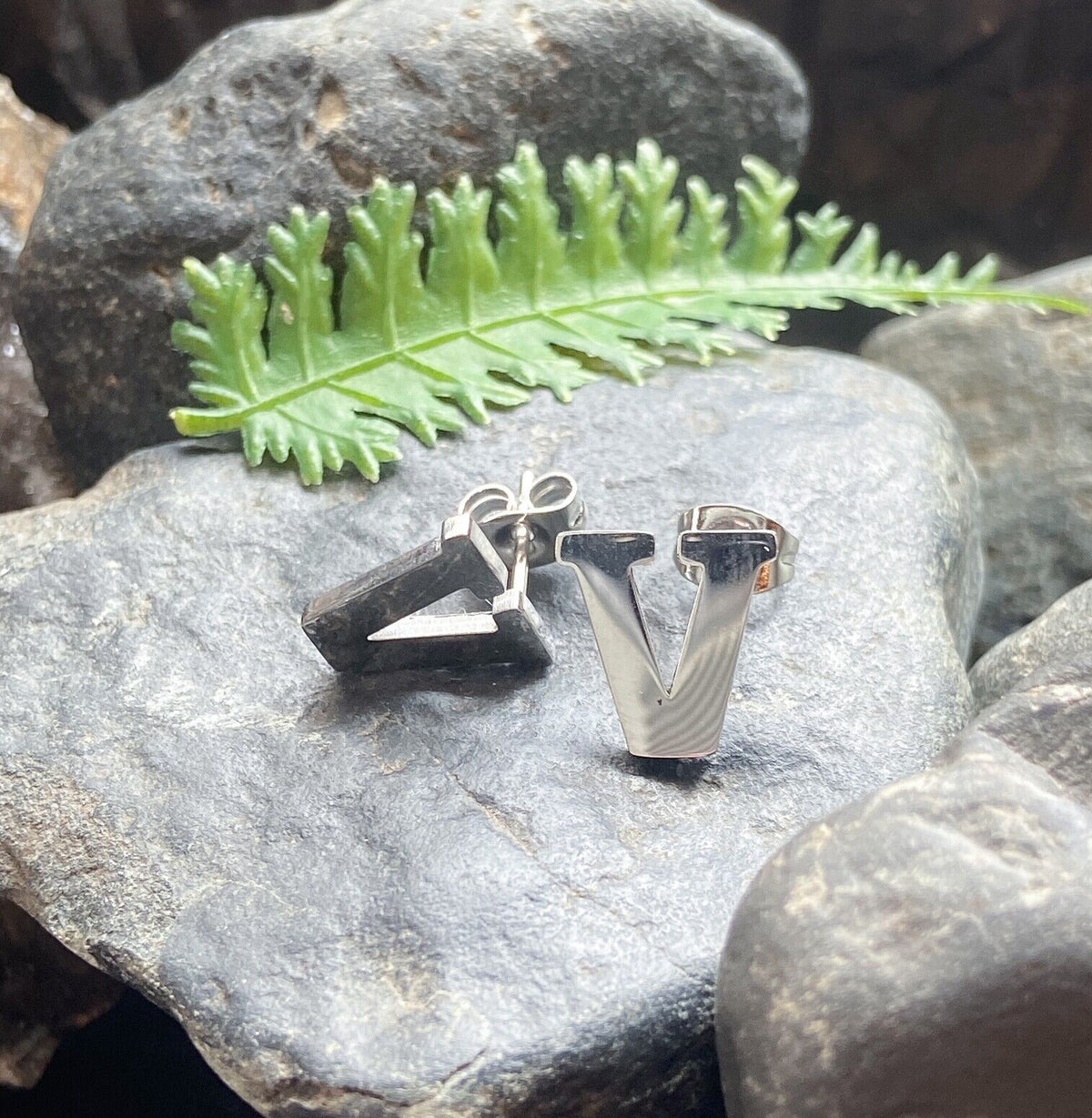 PAIR of 316L Stainless Steel Initial / Alphabet 20g Earrings - A to Z available! (Letter: V)