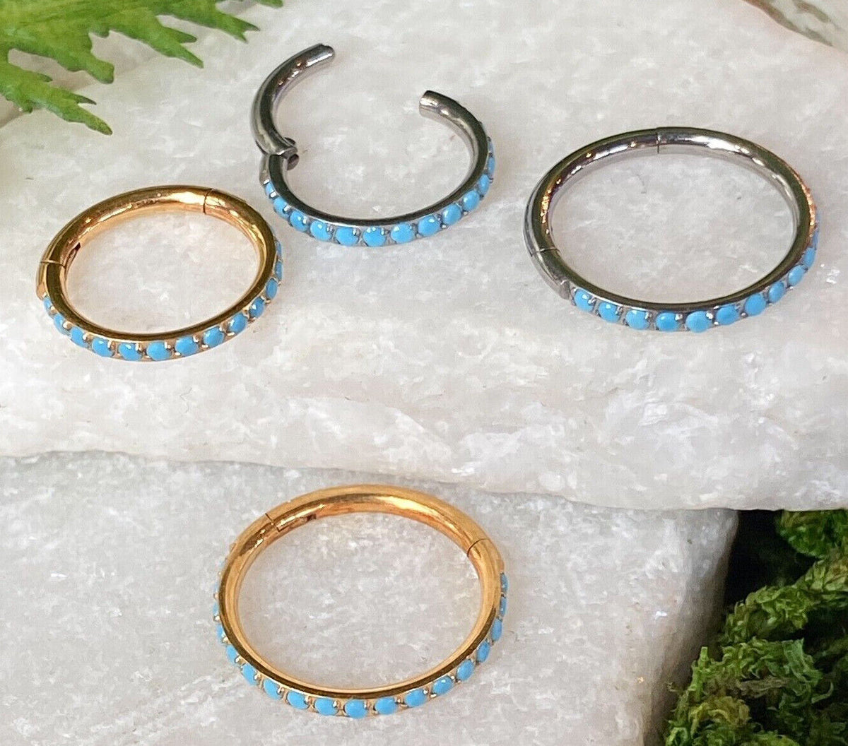1pc Titanium Hinged Segment Ring Outer Turquoise Septum Hoop Helix Daith Jewelry