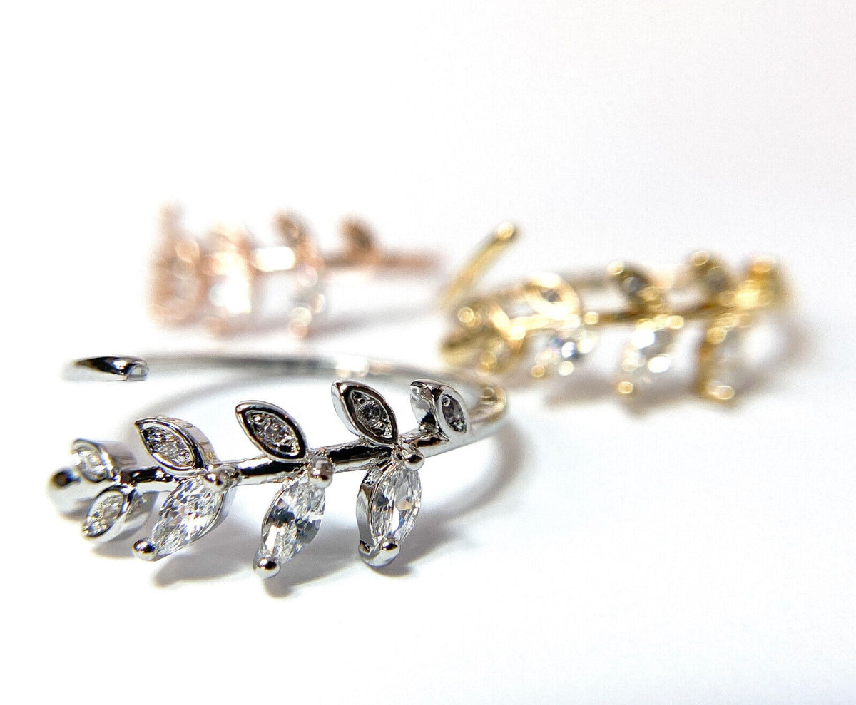 Marquise Cut CZ Gem Leaf Leaves Vine Adjustable Mid Ring / Toe Ring