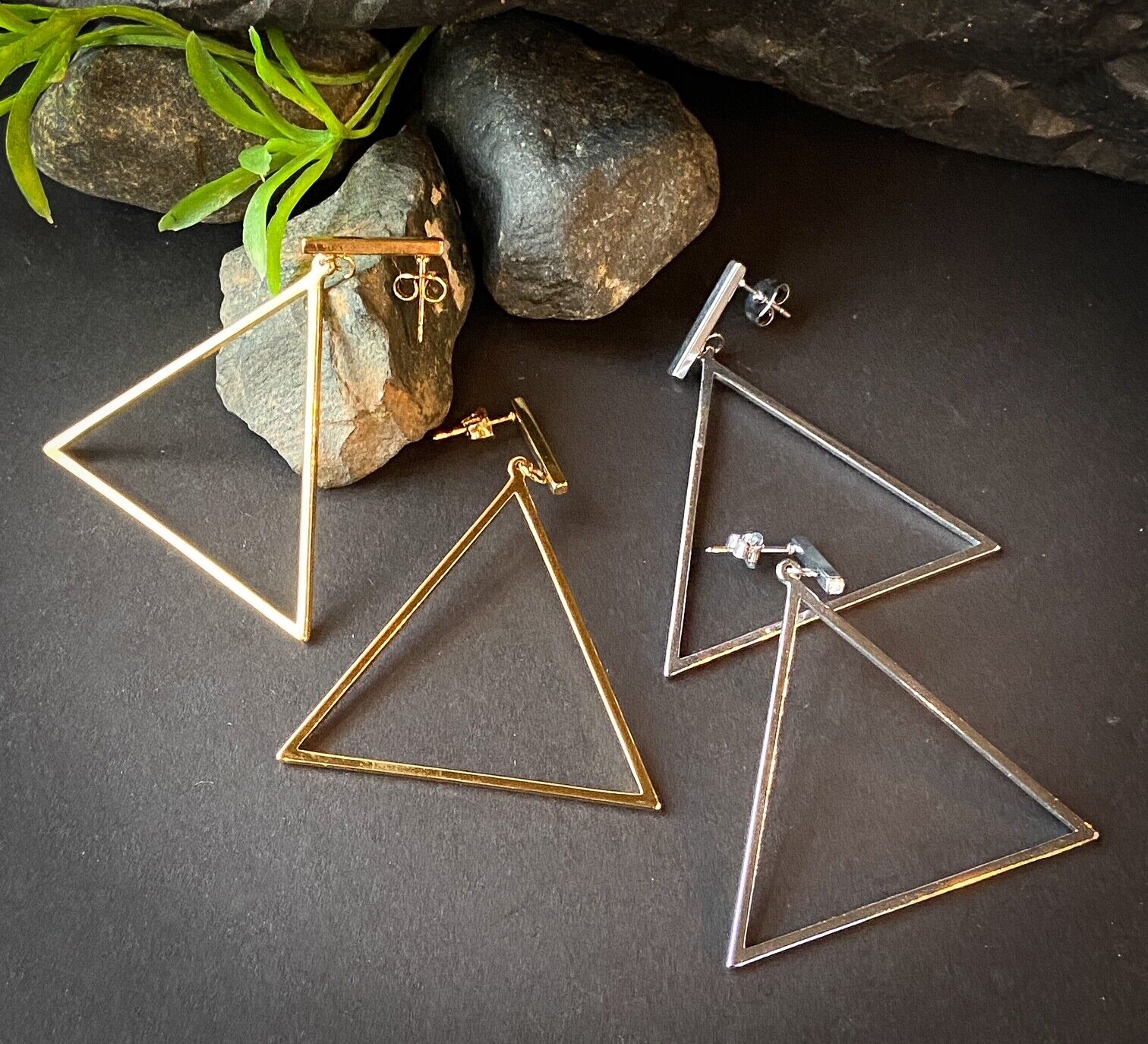 PAIR of Bar & Triangle Dangle 20g Earrings Studs Stainless Steel