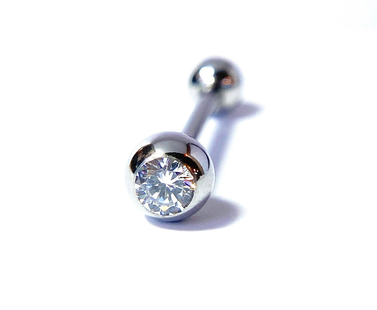 1pc Press-Fit Gem 316L Surgical Steel Barbell Tongue Tounge Ring 14g 5/8" (16mm) (Color: Clear)
