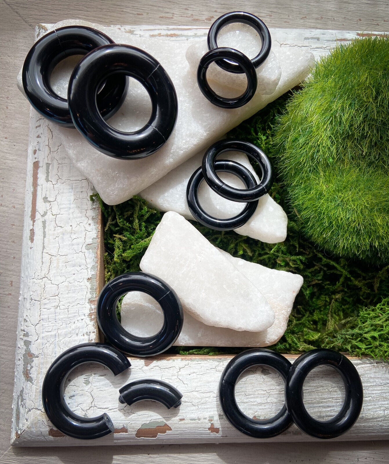 PAIR Black Acrylic Segment Rings Captive Bead CBR's Lightweight Body Jewelry