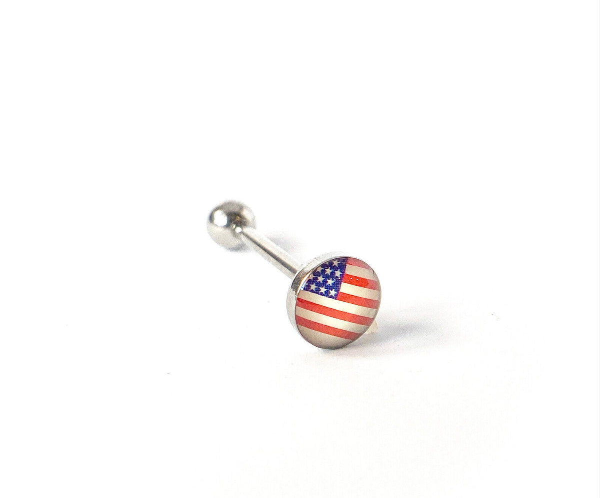 1pc Dome Logo Tongue Ring - choose from Adult Sayings, Sex, Bad Words +more! (Logo Style: American Flag)