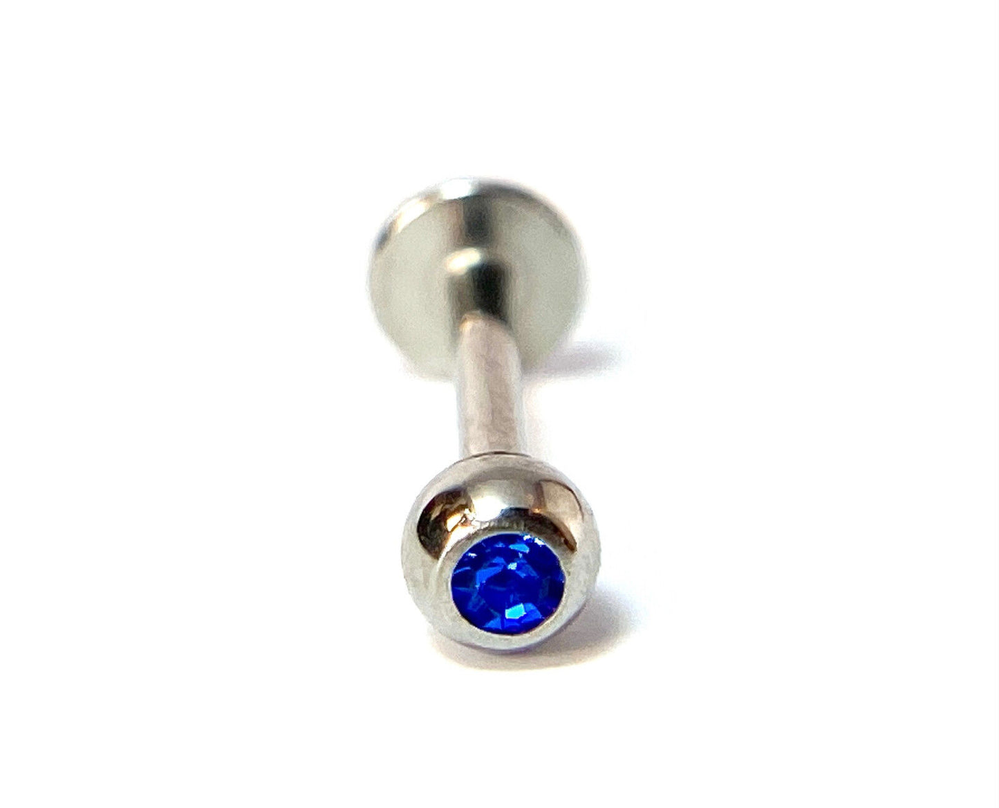 1pc Press-Fit Gem Ball 316L Surgical Steel 16g Labret Monroe Cheek Barbell (Color: Blue)