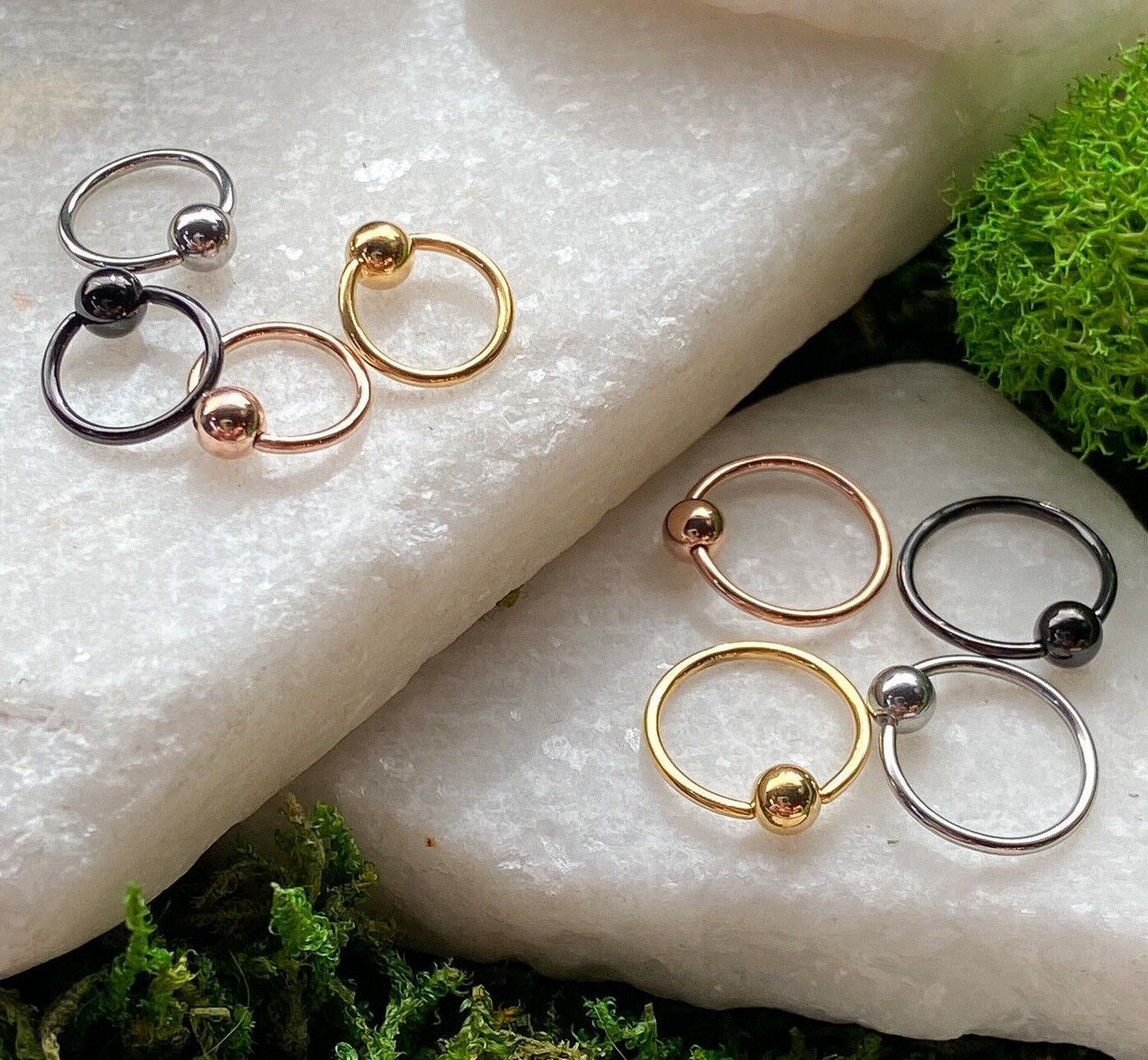 4pc Value Pack Steel, Black, Gold, Rose Gold Fixed Ball Captive Bead Rings 20g