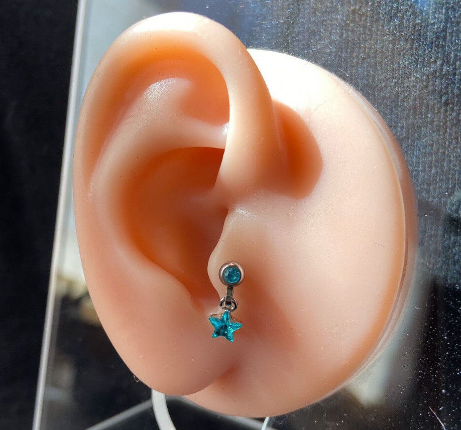 1pc Crystal Star Dangle Tragus Helix Cartilage Ring 16g 1/4" Ear Stud Barbell