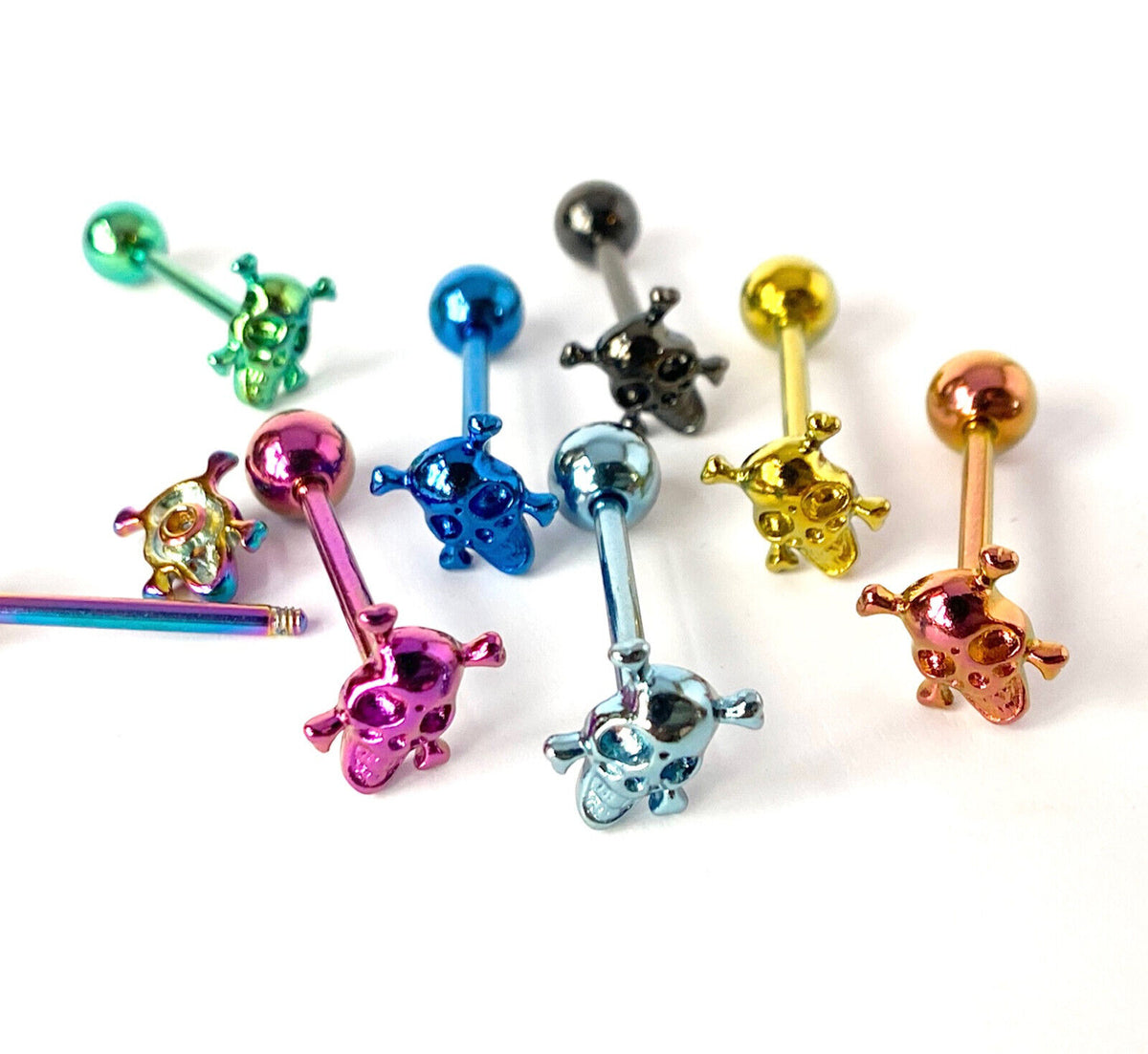 1pc Skull Design Tongue Ring Titanium Anodized 14g Tounge Barbell Body Jewelry