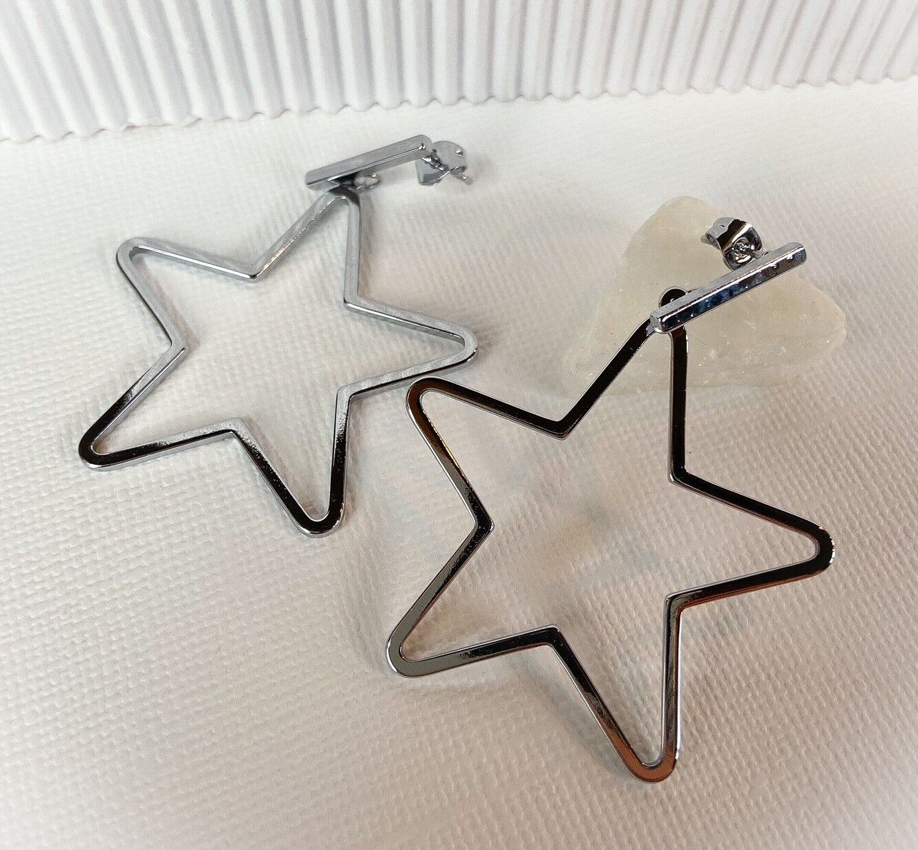 PAIR of Bar & Star Dangle 20g Earrings Studs Stainless Steel (Color: Silver)