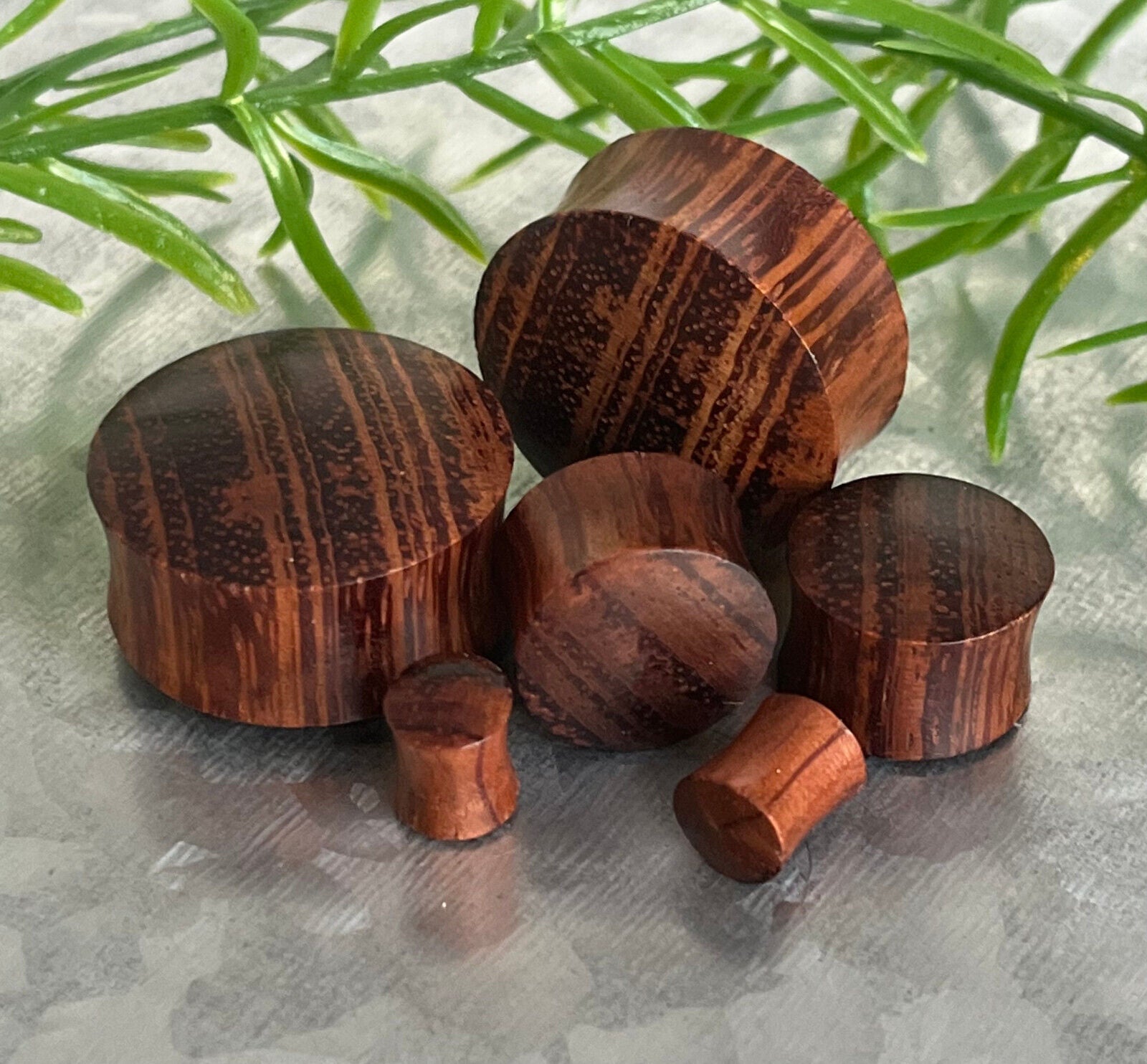 PAIR Red Tiger Wood Plugs Organic Earlets Gauges Body Jewelry