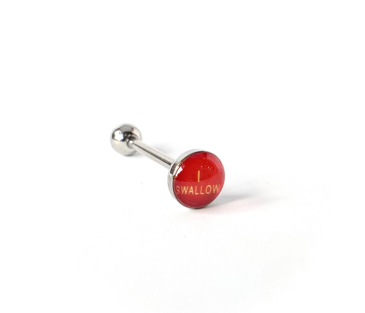 1pc Dome Logo Tongue Ring - choose from Adult Sayings, Sex, Bad Words +more! (Logo Style: I Swallow)