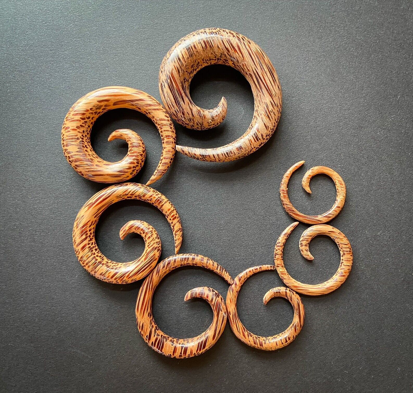 PAIR Coconut Wood Spiral Tapers Organic Plugs Tunnels Earlets Gauges