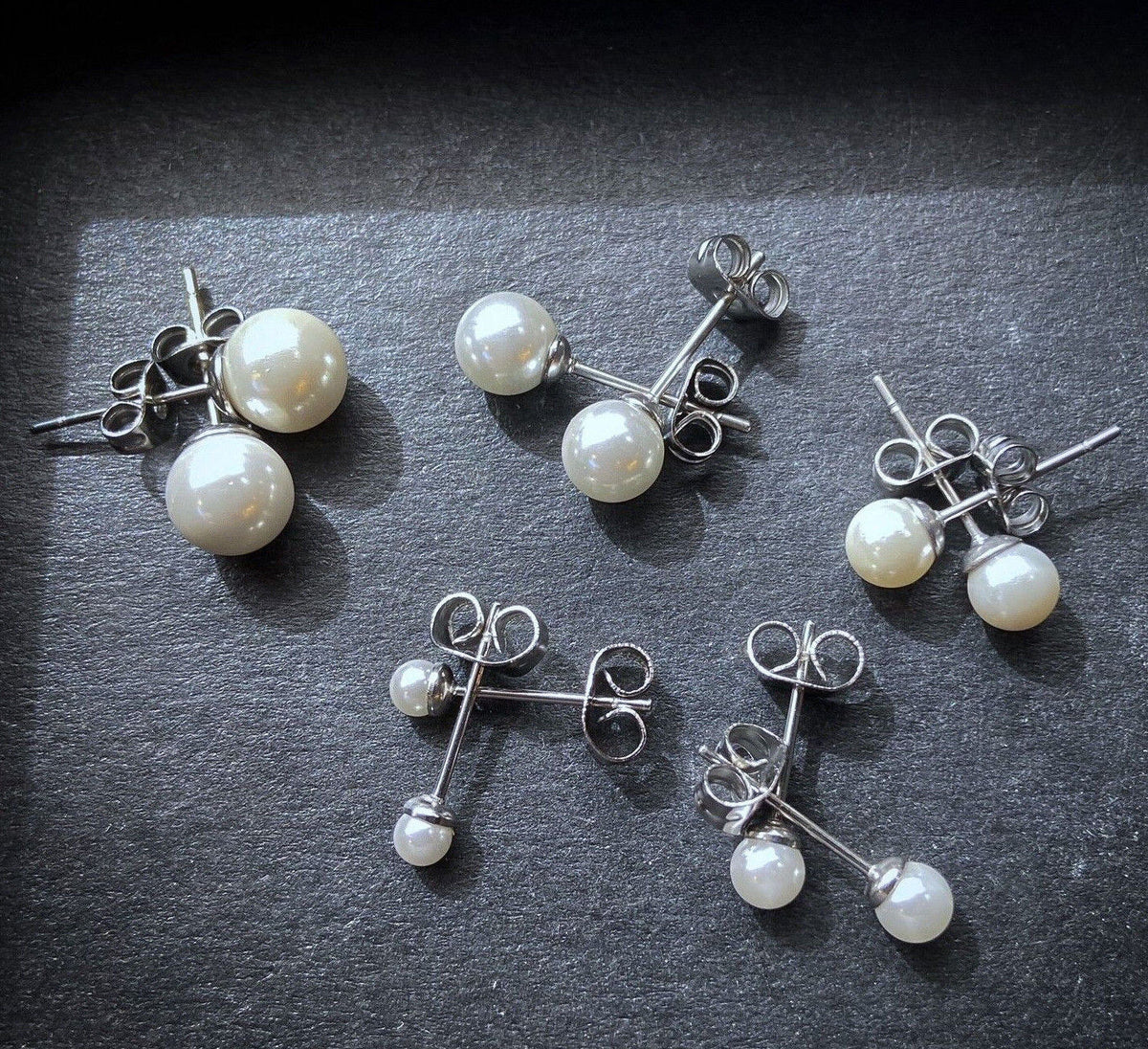 PAIR Synthetic Pearl 316L Surgical Steel Stud Earrings - choose from 3mm to 7mm