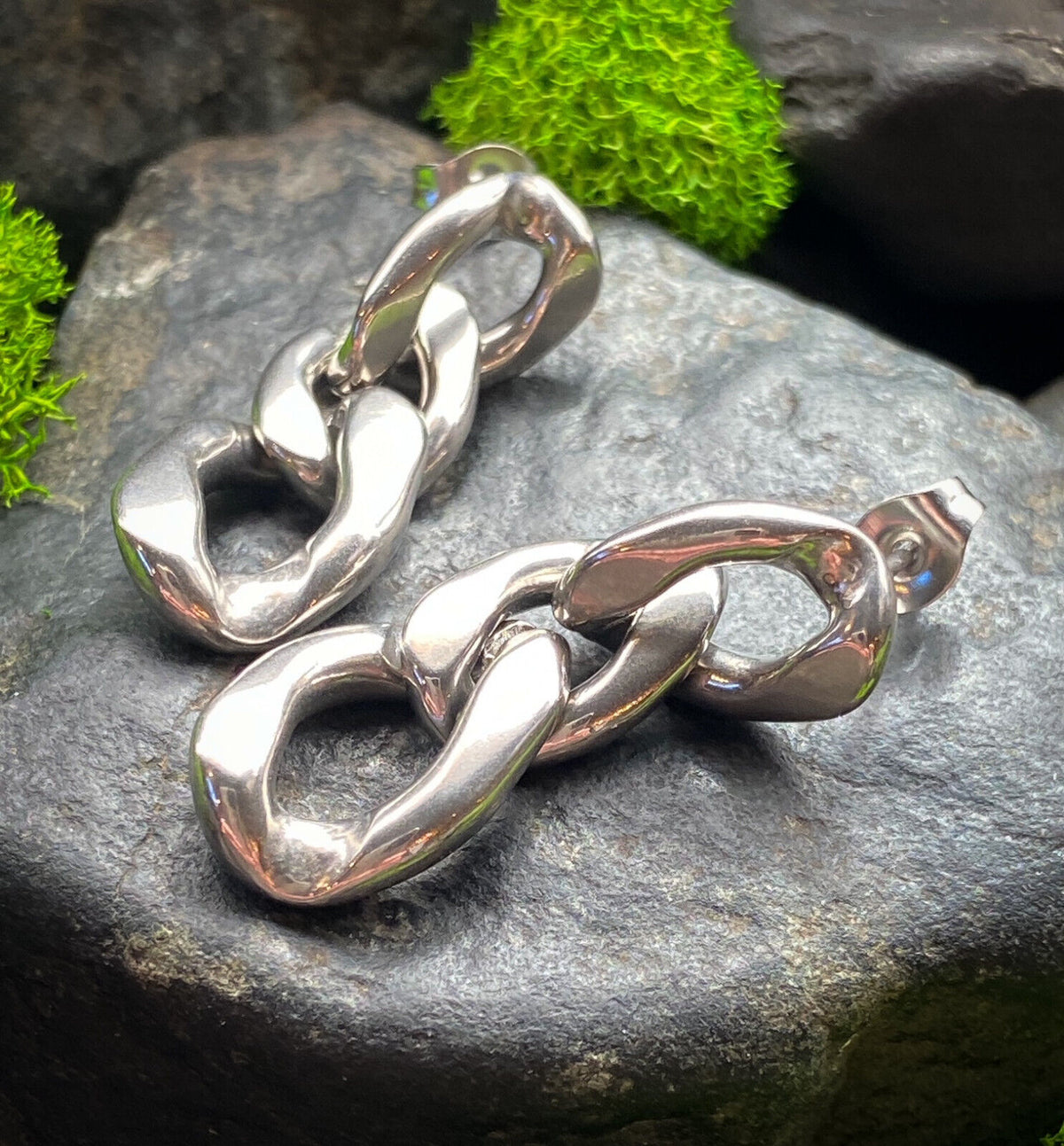 PAIR Chain Link Dangle Earring Studs 316L Surgical Steel 20g (Color: Silver)