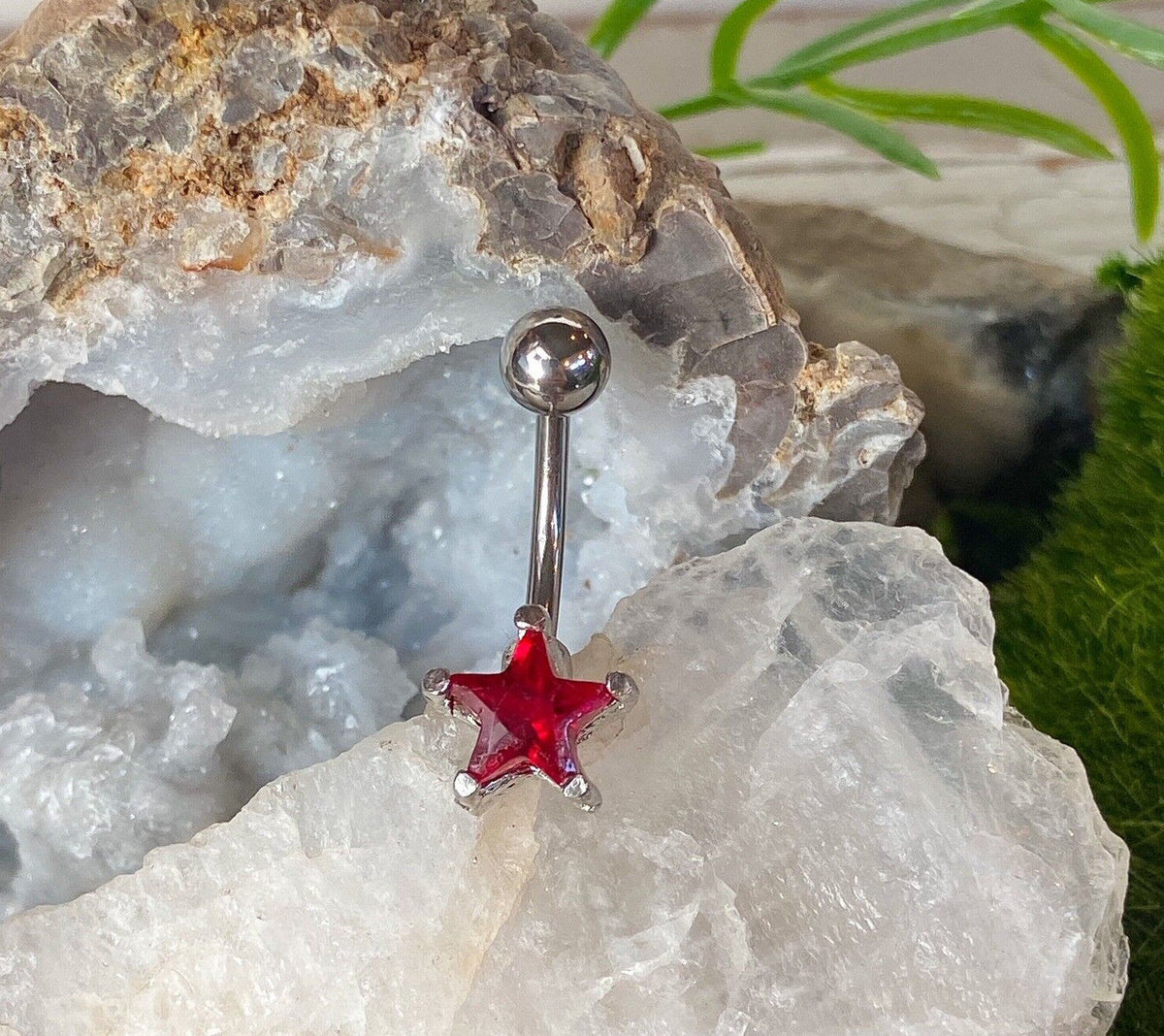 1pc Star Solitaire CZ Gem Belly Ring Navel Piercing Pierced Naval Body Jewelry (Color: Red)