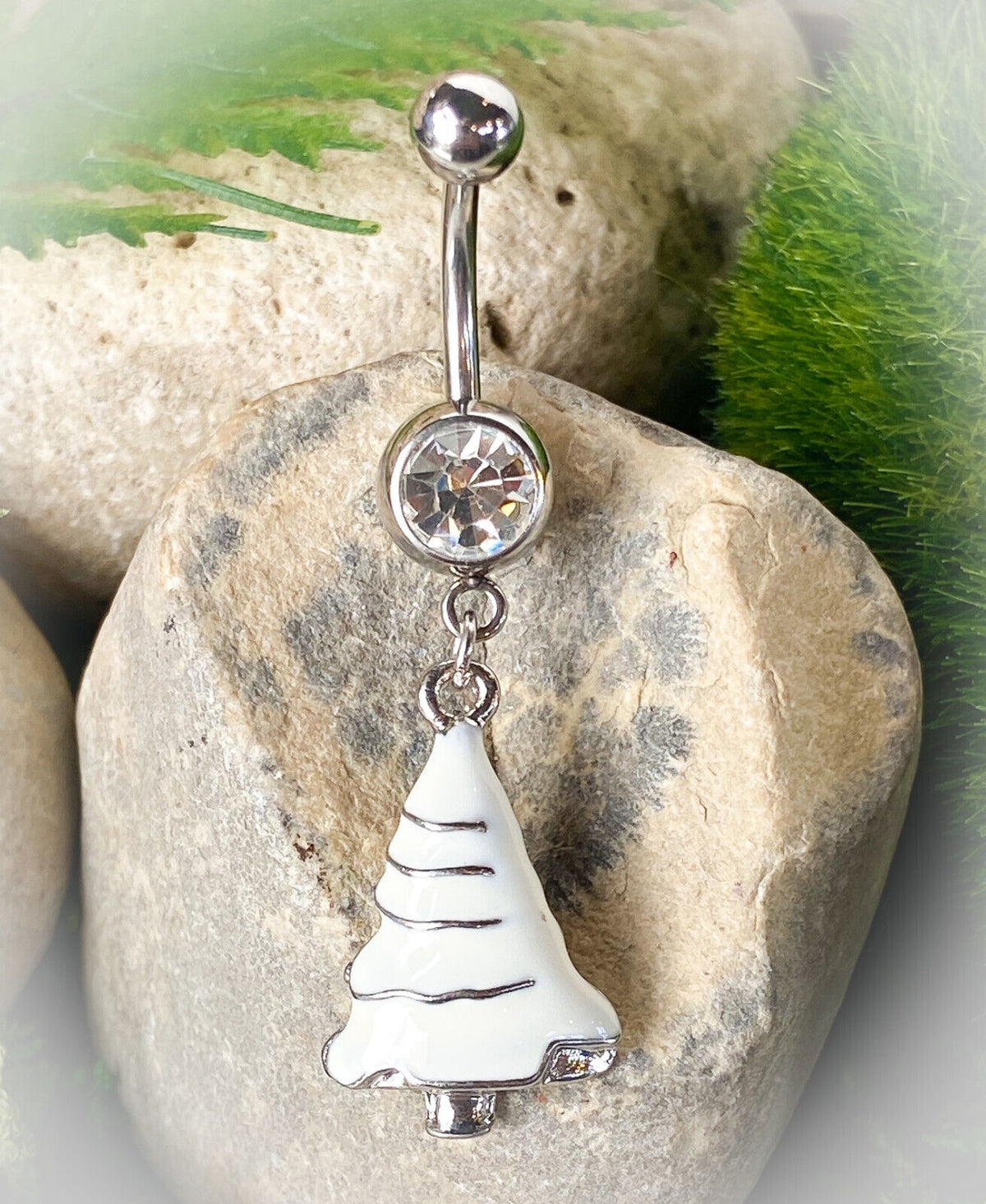 White Christmas Tree Gem Belly Ring Navel Piercing Pierced Naval