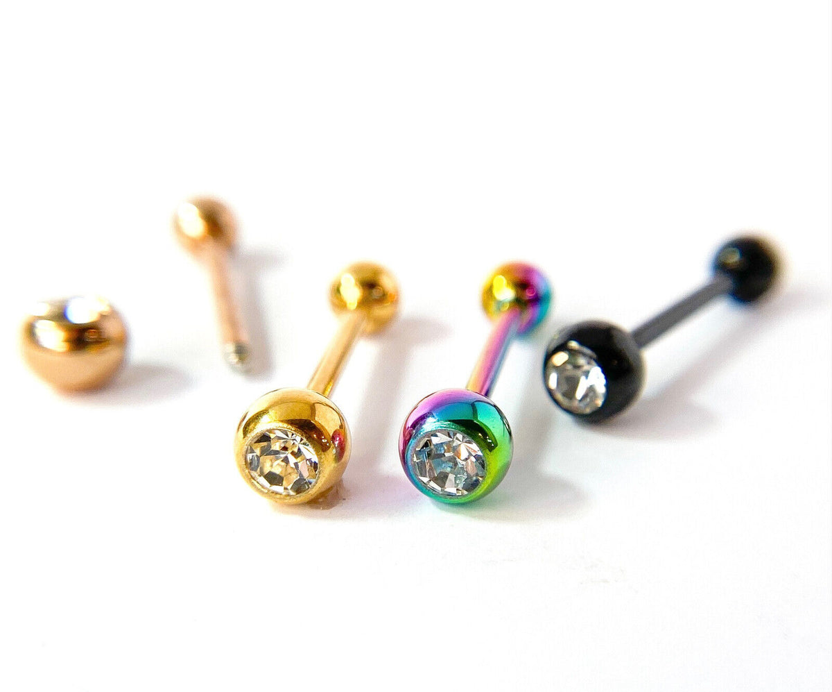 4pc Value Pack Ion Plated Gem Tongue Rings 14g Tounge Body Jewelry