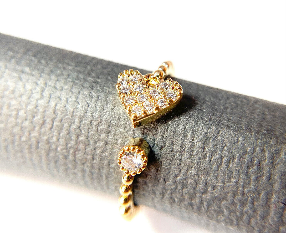 Multi-Paved CZ Gem Heart Adjustable Mid Ring / Toe Ring
