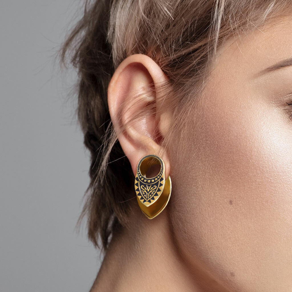PAIR Tribal Filigree Gold Plated Copper Tunnel Ear Spreaders Plugs Gauges