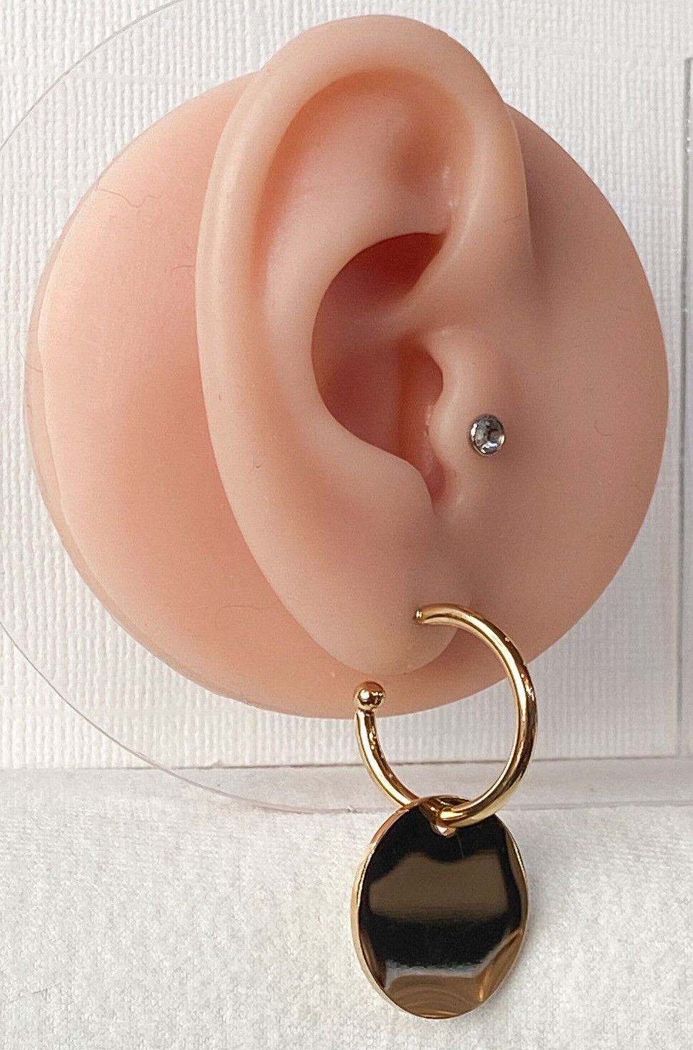 PAIR of Hoop Stud Earrings w/ Round Plate Dangle 20g Stainless Steel