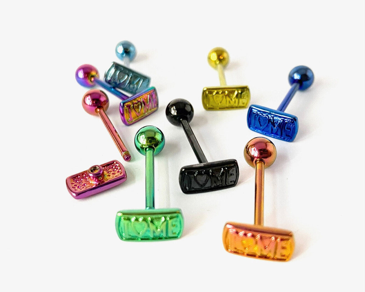1pc I LOVE ME Design Tongue Ring Lady Bug Titanium Anodized 14g Tounge Barbell