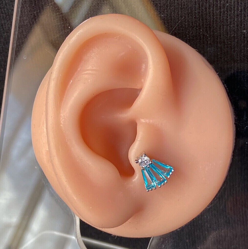 1pc Princess Cut Gem Fan Tragus Helix Cartilage Ring 16g 1/4"- choose your color