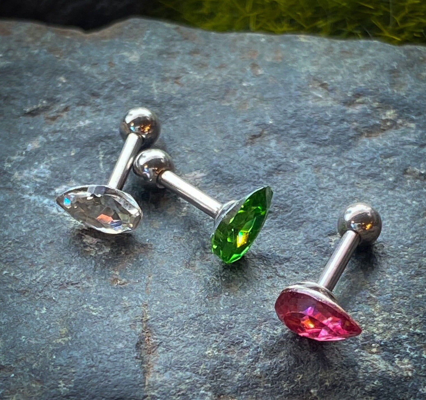 1pc Tear Drop Crystal Tragus Helix Cartilage Ring 16g 1/4" Stud Barbell Jewelry