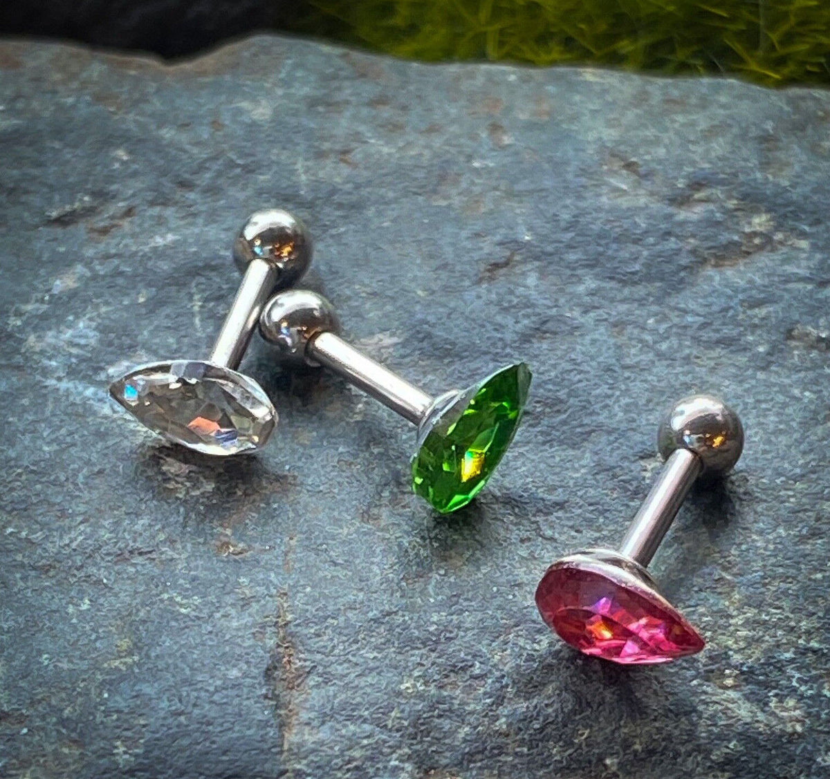1pc Tear Drop Crystal Tragus Helix Cartilage Ring 16g 1/4" Stud Barbell Jewelry