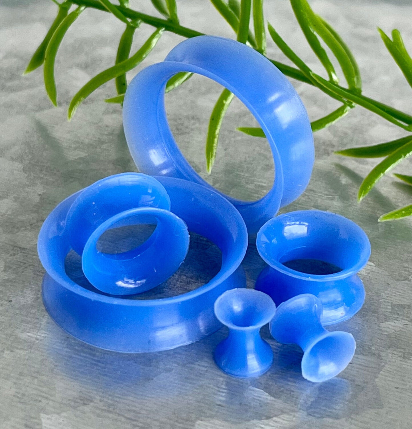 PAIR Super Soft Thin Silicone Tunnels Ear Skins Plugs Gauges Body Jewelry (Main Color: Blue)