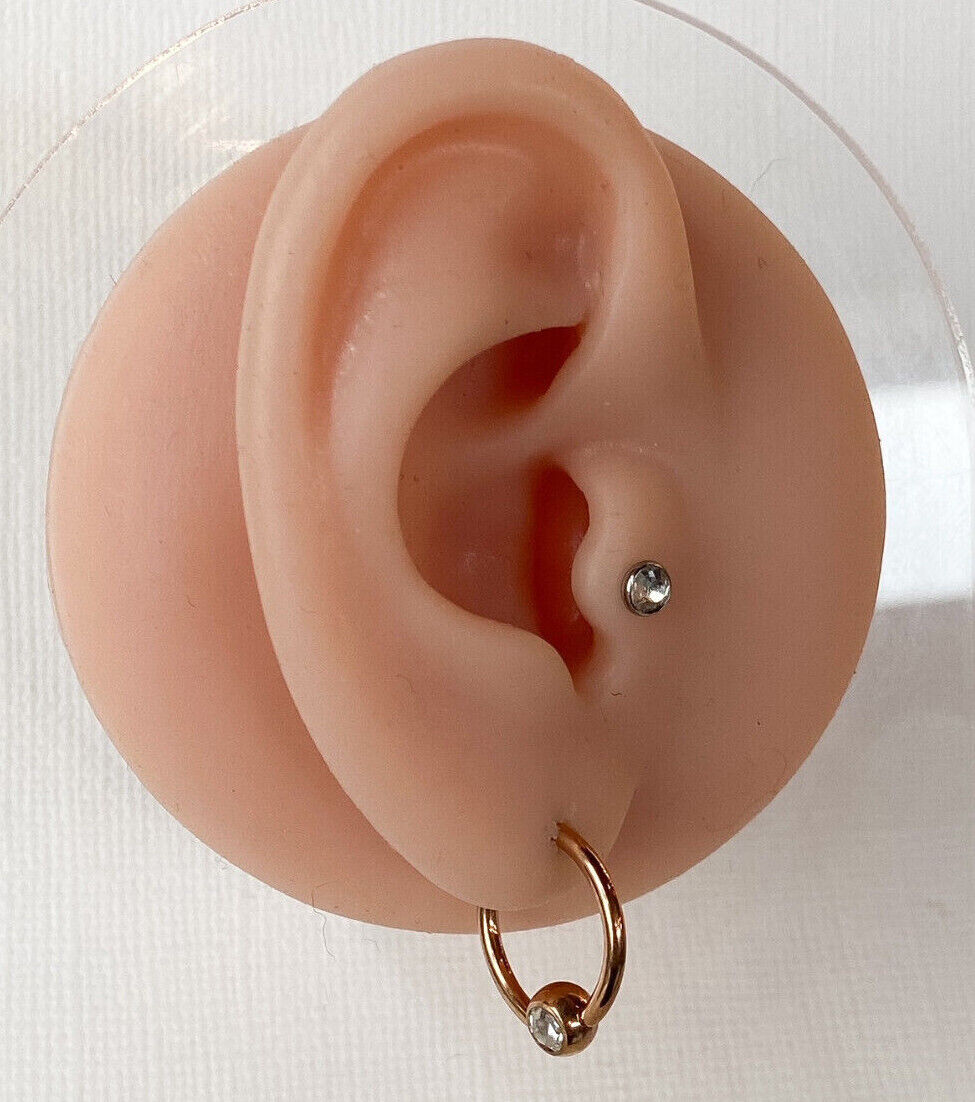 PAIR Rose Gold Gem Captive Bead Rings for Ears, Eyebrow, Septum, Nipples, etc