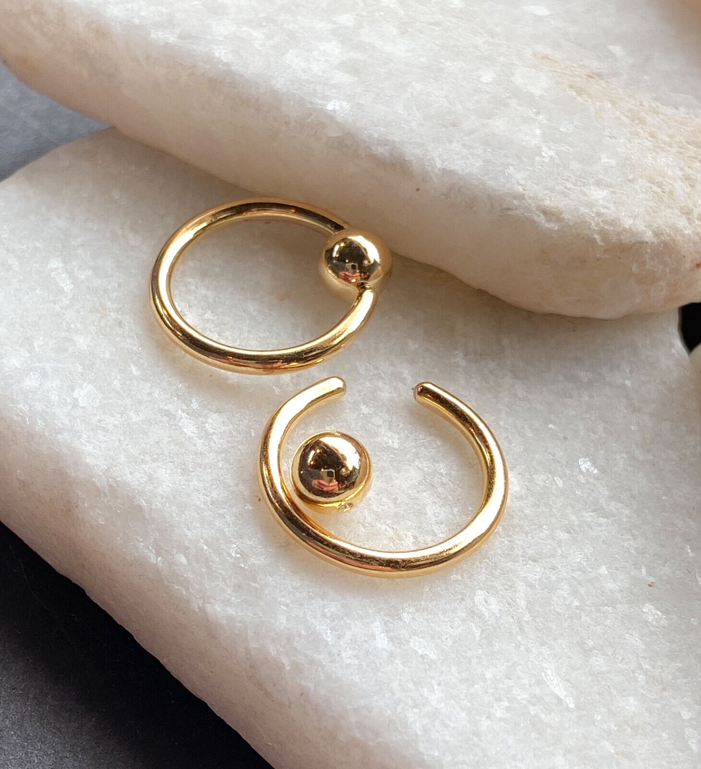 PAIR Gold Captive Bead Rings CBR's Nipple, Septum, Helix, Tragus Piercings