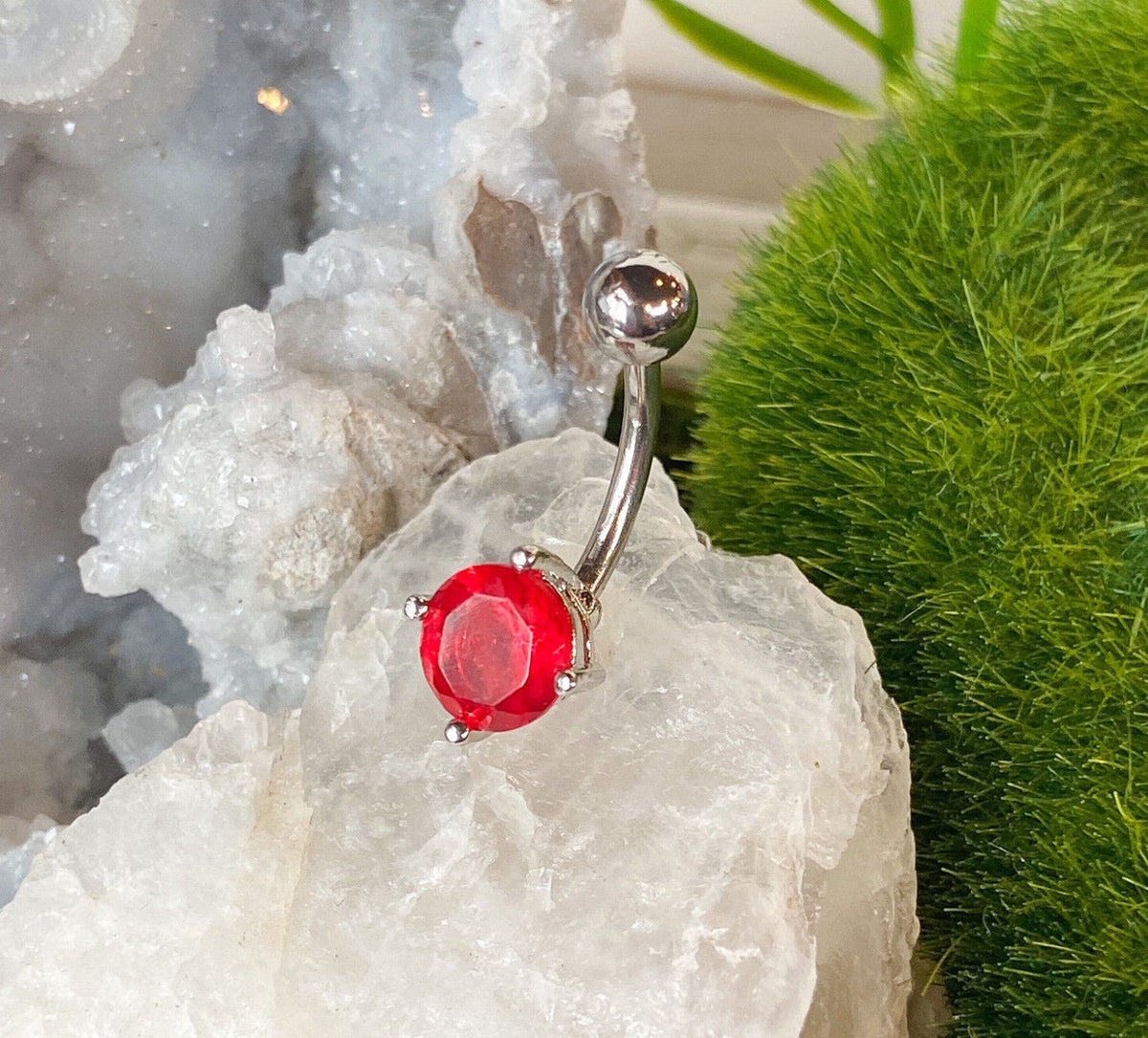 1pc Solitaire CZ Gem Belly Ring Navel Piercing Pierced Naval Body Jewelry (Color: Red)