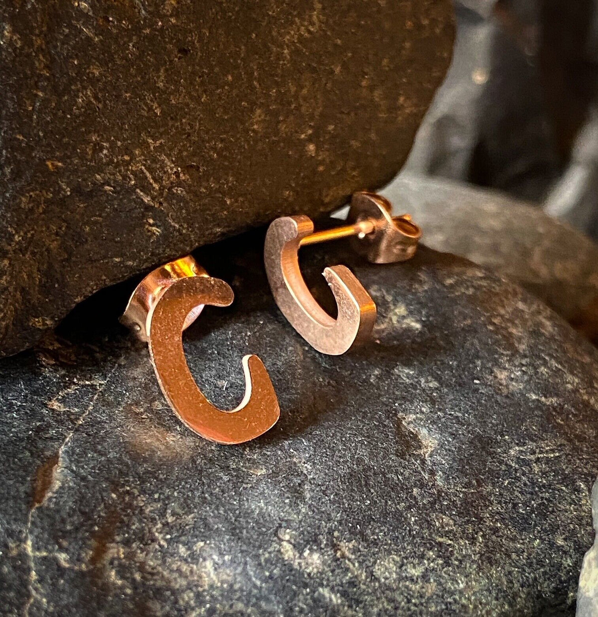 PAIR Rose Gold Plated Steel Initial / Alphabet 20g Earrings - A to Z available! (Letter: C)