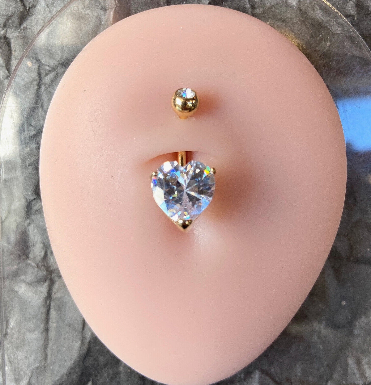3pc Value Pack Heart Prong Set CZ Gem Gold Plated Steel Belly Rings Navel Naval