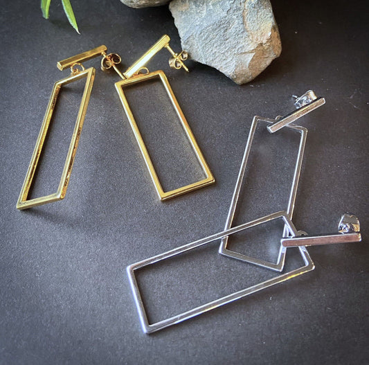 PAIR of Bar & Rectangle Dangle 20g Earrings Studs Stainless Steel