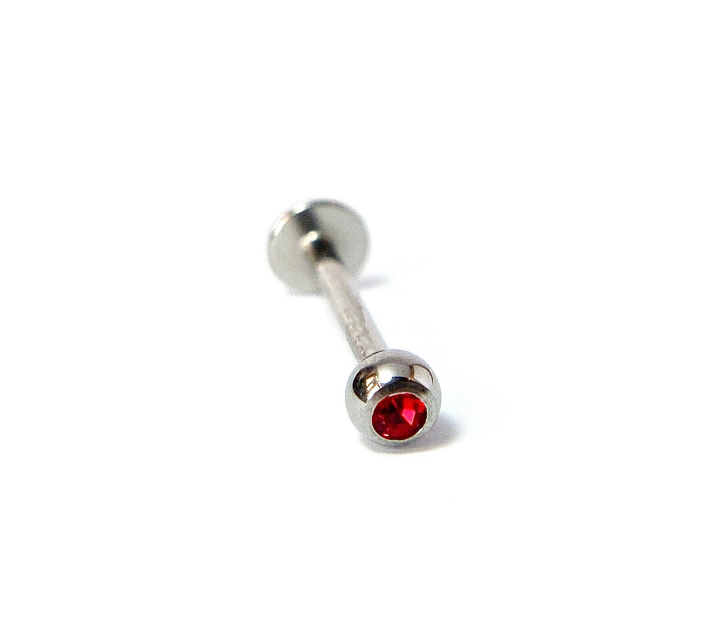 1pc Press-Fit Gem Ball 316L Surgical Steel 16g Labret Monroe Cheek Barbell (Color: Red)