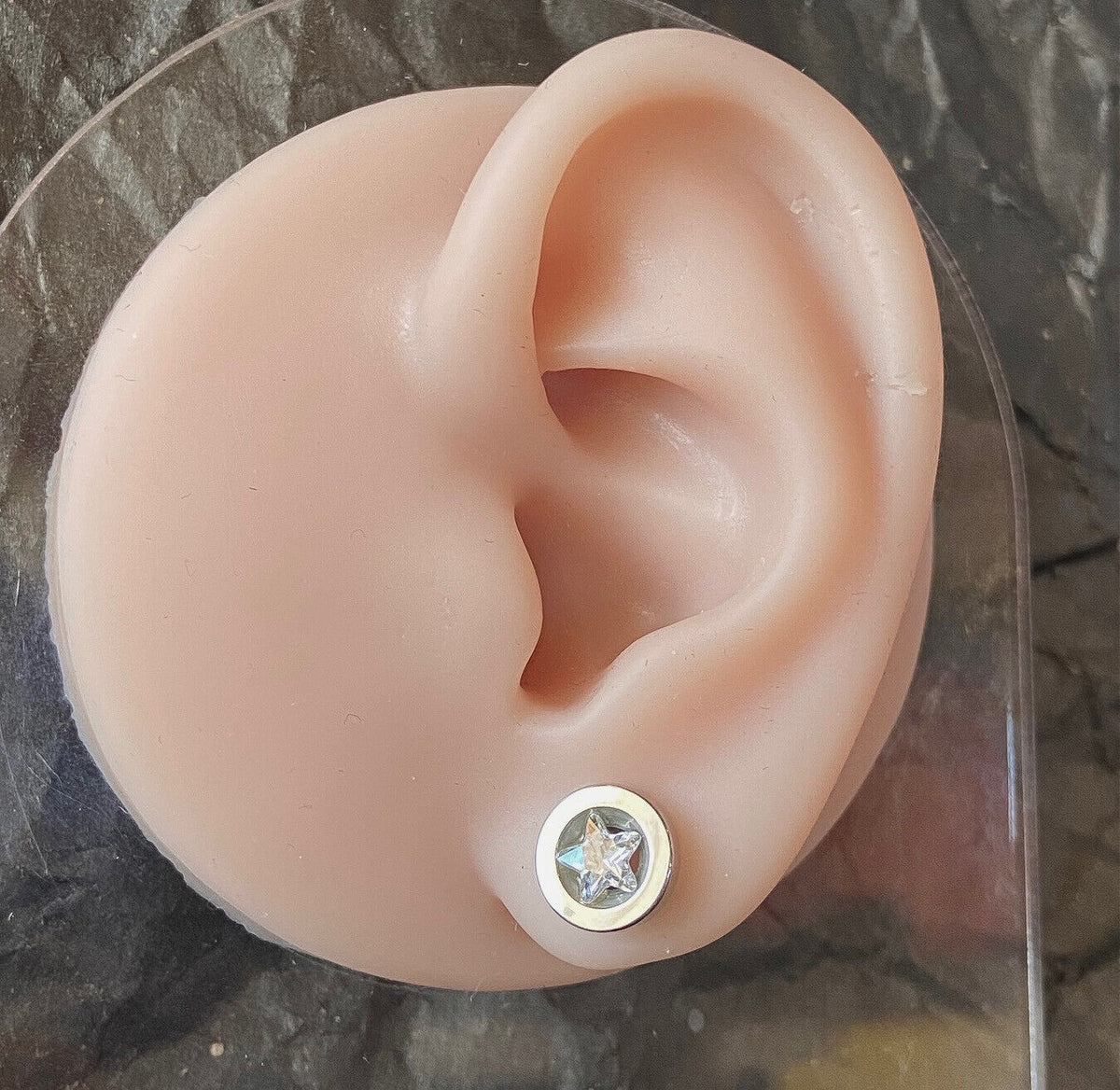 PAIR Star CZ Gem Screw Fit Tunnels Plugs Gauges Earlets Body Jewelry Piercing