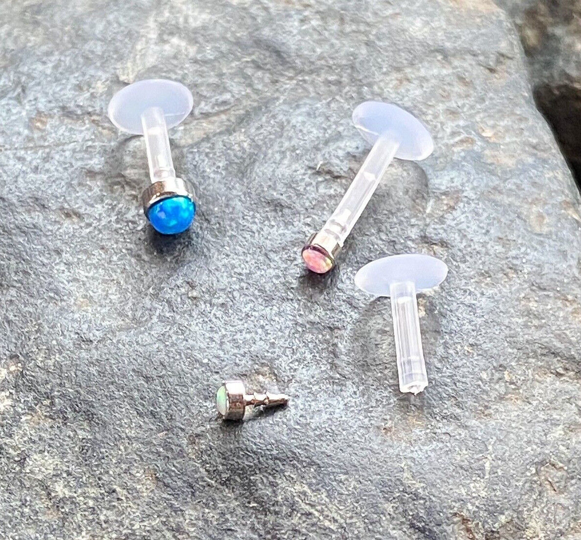 1pc Bioflex Opal Stone Labret Monroe Tragus Push-in Ear Cartilage Stud Bio Flex