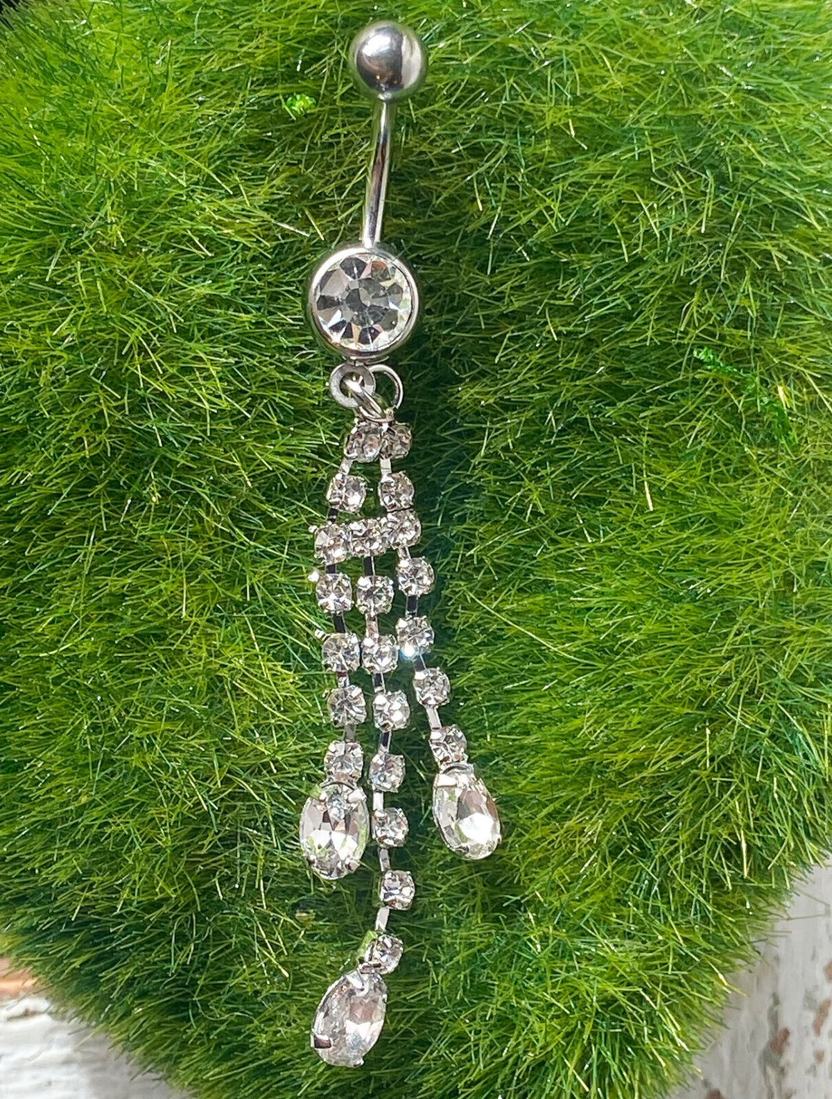 Triple Chain Dangle Clear Gem Belly Ring Navel Piercing Pierced Naval Jewelry