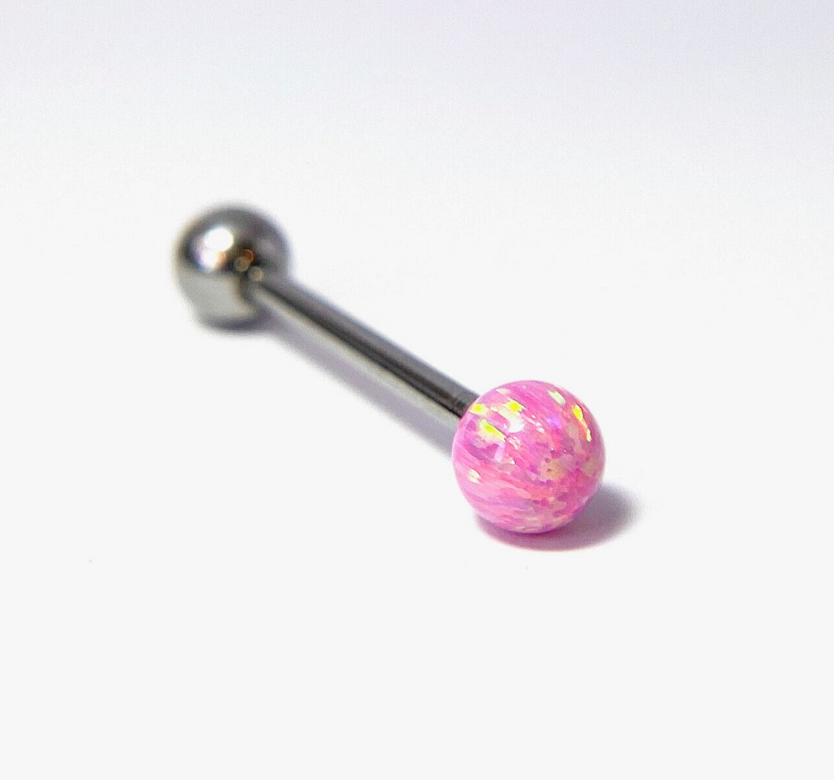 1pc Internally Threaded 5mm Opal Ball Tongue Ring Steel Barbell 5/8" 16mm 14g (Color: Pink)