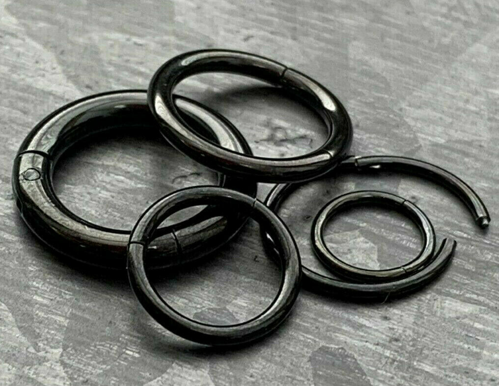 PAIR of Hinged Segment Rings Septum Clicker Hoops PVD over 316L Surgical Steel  (Color: Black)