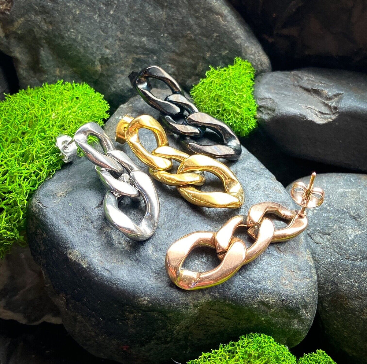 PAIR Chain Link Dangle Earring Studs 316L Surgical Steel 20g