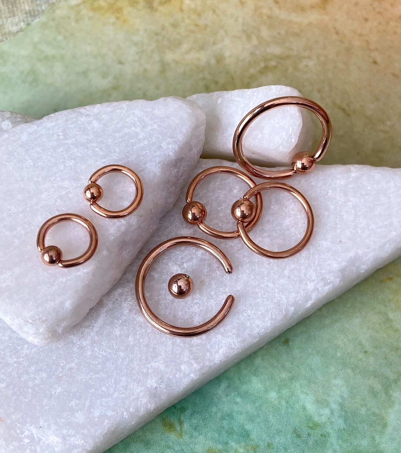 PAIR Rose Gold Captive Bead Rings CBR's Nipple, Septum, Helix, Tragus Piercings