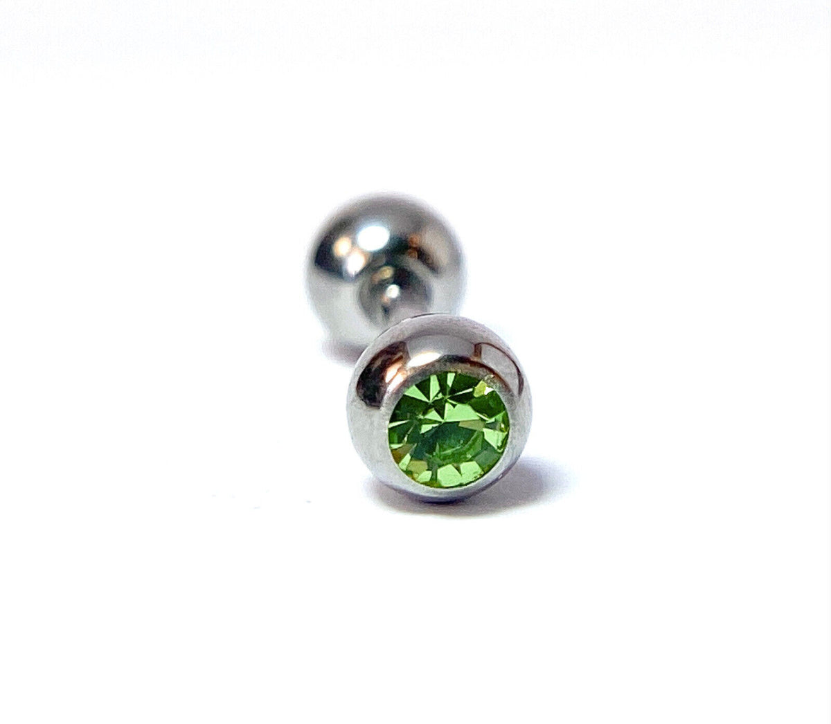 1pc Press-Fit Gem 316L Surgical Steel Barbell Tragus Stud Ring 16g 1/4" (6mm) (Color: Green)