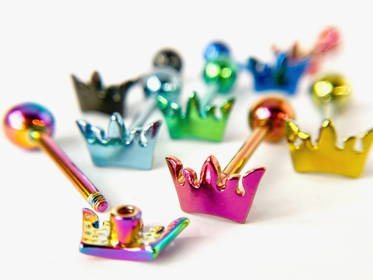 1pc Crown Design Tongue Ring Titanium Anodized 14g Tounge Barbell Body Jewelry