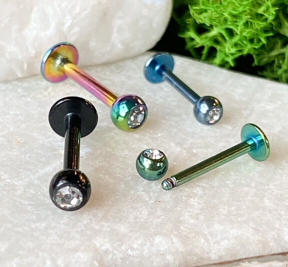 1pc CZ Gem Titanium Ion Plated 316L Surgical Steel Labret, Monroe Stud Lip Ring