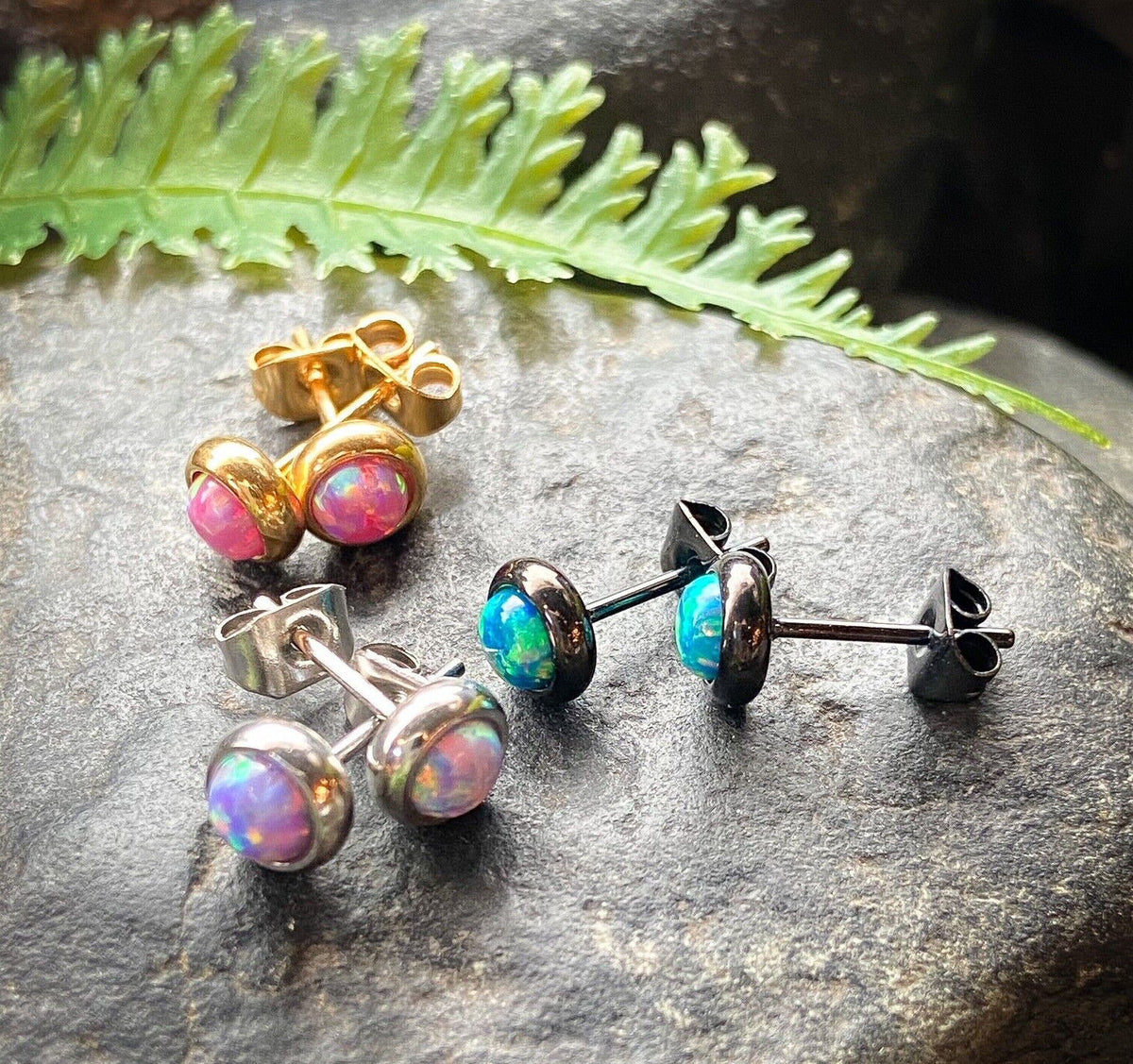 PAIR Bezel Set Opal 316L Surgical Steel Earrings - choose from 18 color combos!