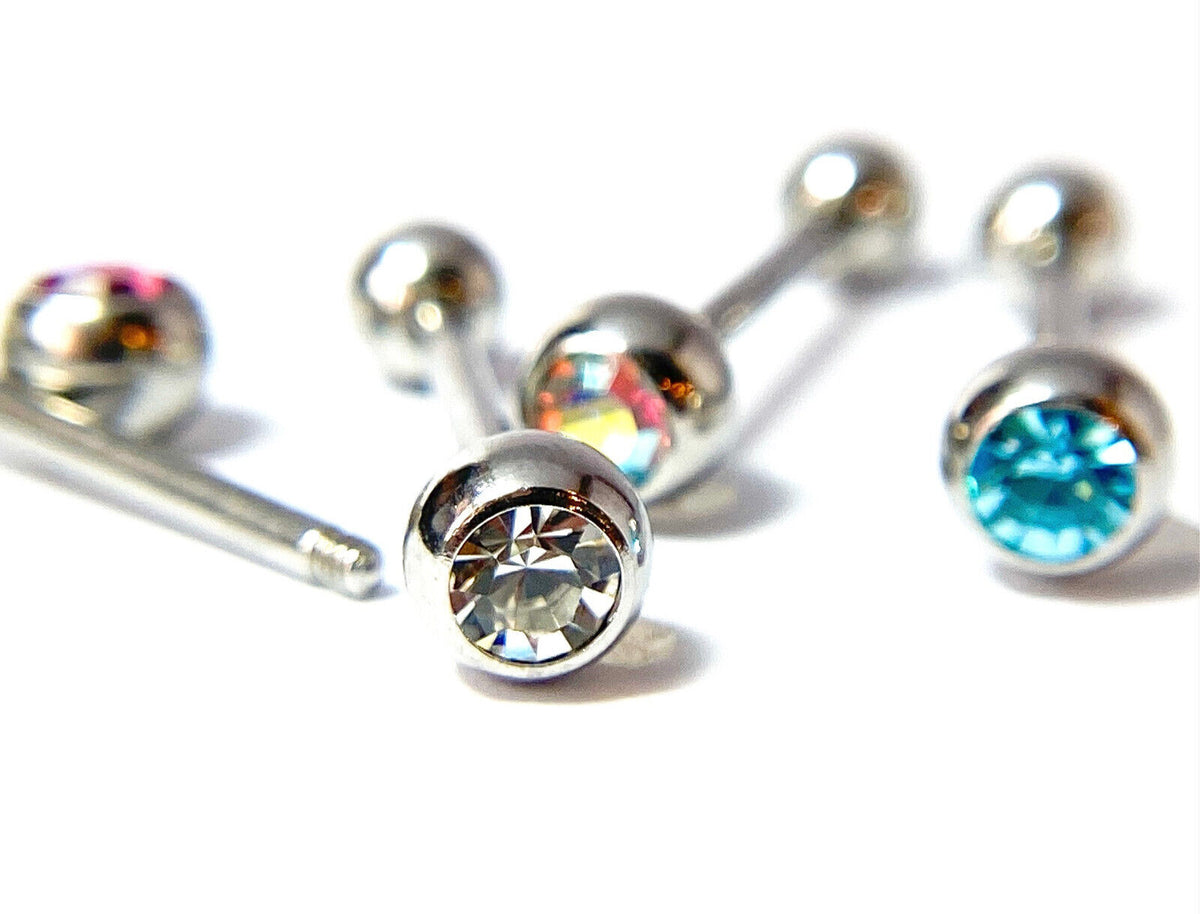 4pc Value Pack Gem Ball Steel Tongue Rings 14g Tounge Body Jewelry