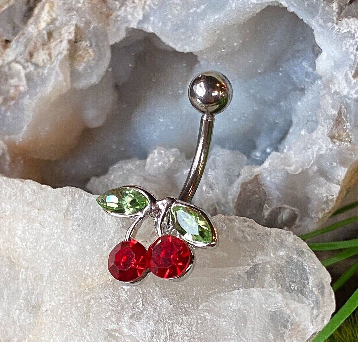1pc Cherry CZ Gem Belly Ring Navel Piercing Pierced Naval Cherries Body Jewelry (Color: Red)