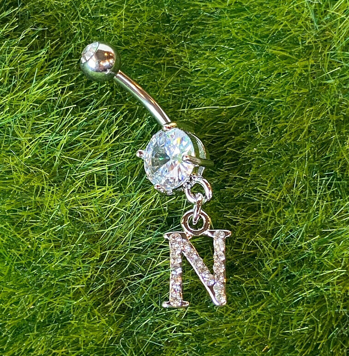 1pc Initial Clear Gem Belly Ring Navel Piercing Pierced Letter Naval Jewelry (Initial: N)
